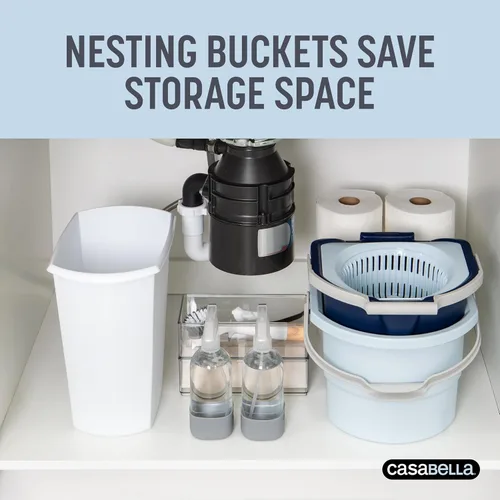 Vista 3 de Sistema de trapeador giratorio Casabella con recambio de cabezal de trapeador extra - Diseño de dos cubos con protector contra salpicaduras, taza