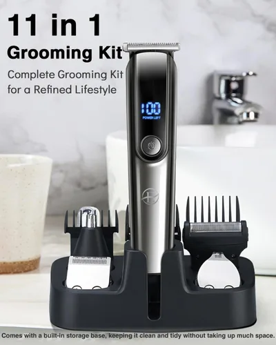 Vista 2 de E-Hunter Recortadora de barba para hombres – Kit de maquinilla de afeitar eléctrica 5 en 1, recortadora de pelo de nariz con pantalla LED, kit