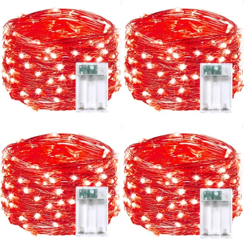 Vista 53 de Paquete de 2 guirnaldas de luces LED, funcionan con pilas, 5 m, 50 luces intermitentes, temporizador, impermeables, para habitaciones, bodas
