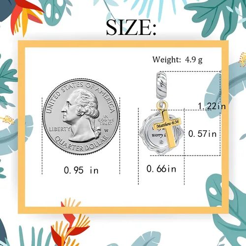 Vista 6 de QeenseKc Colgante de cruz religiosa con versículo bíblico con cita de escritura de oro para pulsera Pandora