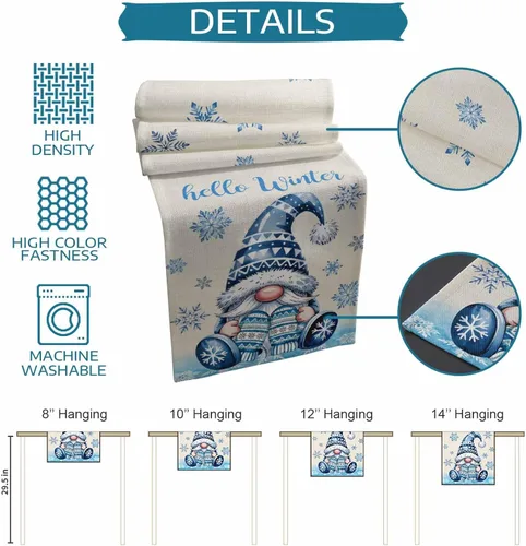 Vista 7 de Camino de mesa de gnomos de Navidad de 36 pulgadas de largo, algodón y lino, bufandas de arpillera, cocina, cena, cafetería, decoración de mesa