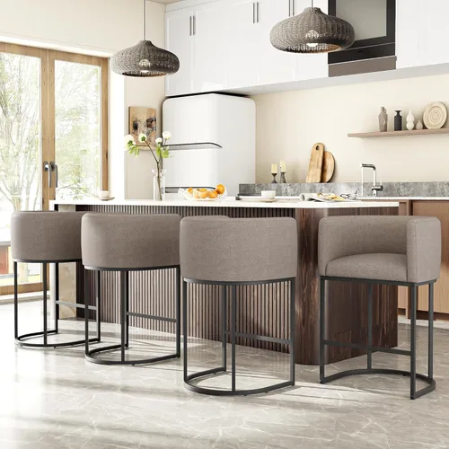 Vista 35 de Juego de 2 taburetes de bar de altura de mostrador de 26 pulgadas de alto, modernos taburetes de contador de barril con respaldo y brazos, taburetes