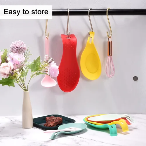 Vista 6 de uxcell Soporte de cuchara de silicona, 9.25 x 4.72 pulgadas, resistente al calor, soporte para utensilios de cocina, espátula, soporte para cucharón