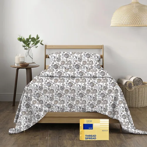 Vista 22 de THREAD SPREAD Hotel Collection - Juego de sábanas de 600 hilos de algodón egipcio, satinado, 4 piezas, Algodón, Gris oscuro - Rayas, gemelo Rayas