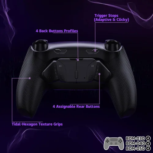 Vista 5 de eXtremeRate RISE4 Plus MAX - Kit de paletas traseras con topes de gatillo clicky y agarre de goma para controlador PS5 BDM-030 040 050, kit