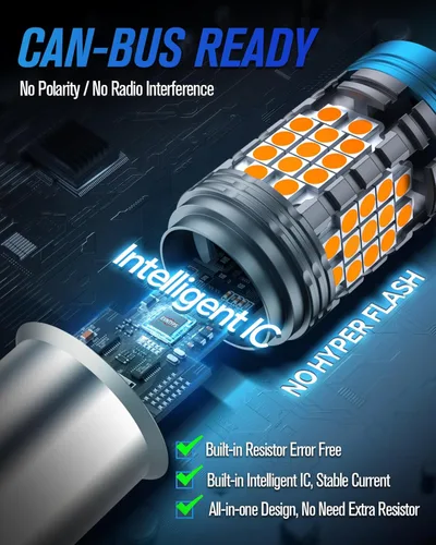 Vista 2 de 1157 Bombilla LED Ámbar, 2057 7528 2357A Bombilla LED de Señal de Giro con Resistencia Integrada CANBUS Libre de Errores, Bombilla Intermitente