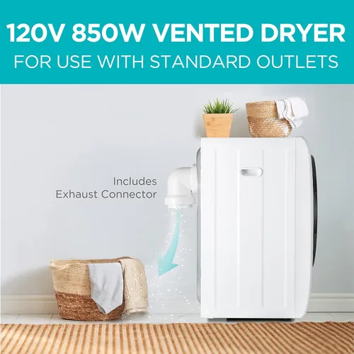 Vista 2 de BLACK+DECKER Secadora compacta de 1.5 pies cúbicos, capacidad de 5.5 libras, máquina de secado eléctrica ventilada de 850W 120V con tambor de acero