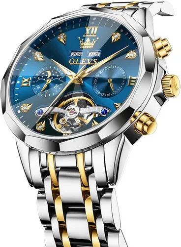 Vista 8 de OLEVS Relojes automáticos para hombre, reloj de vestir mecánico, de acero inoxidable, impermeable, cuerda automática, fecha clásica, diamantes