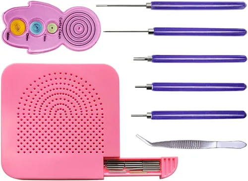 Vista 8 de 8 piezas, kits de quilling, herramientas de relleno de papel, tabla de tejer de quilling, agujas de quilling, entrenador de curling de quilling, Azul