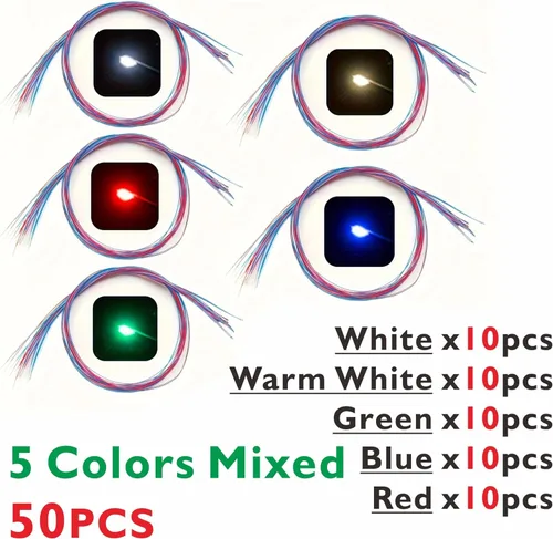 Vista 3 de 50 piezas de LED micro precableados con soldadura previa, LEDs SMD 0805 con accesorios de montaje para construcción de modelos para principiantes