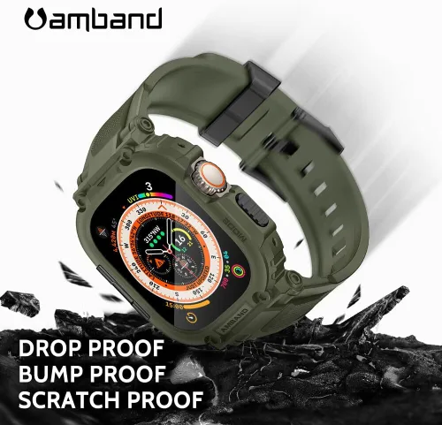 Vista 4 de amBand Bands - Funda protectora de pantalla compatible con Apple Watch Ultra 3/2/1 de 1.732 pulgadas, correa resistente M1 Sport Series y película