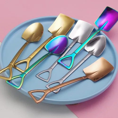 Vista 7 de 10 cucharas de pala de acero inoxidable, cucharas de postre reutilizables para café, té, helado, fruta y azúcar pastel