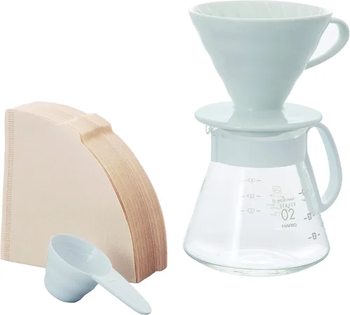 Hario V60 - Juego de café de cerámica, tamaño 02, color blanco