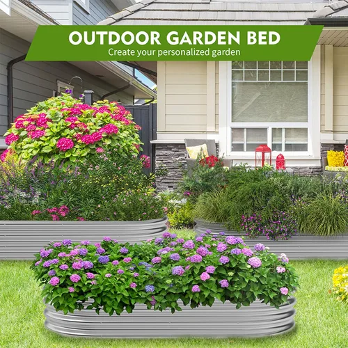 Vista 6 de Cama de jardín elevada galvanizada para exteriores, macetas elevadas para plantas al aire libre, kit de cama de jardín elevada de metal grande