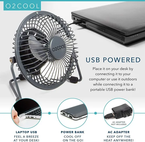 Vista 5 de O2COOL 4" USB Ventilador de mesa ventilador de refrigeración – Mesa portable mini – plugs en computadora personal – 360 ° inclinación ajustable