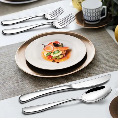 Vista 5 de LIANYU - Juego de cubiertos resistentes de 46 piezas para 8, cubiertos de acero inoxidable con utensilios para servir, cubiertos gruesos que