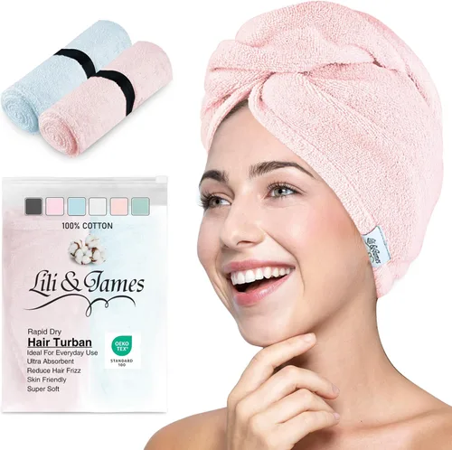 Vista 18 de Lili&James Toalla de pelo de 100% algodón para mujeres/niños Toalla de pelo con envoltura de secado rápido, suave y absorbente con botón doble