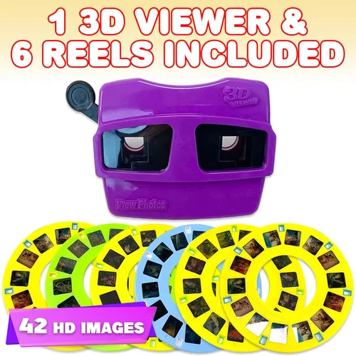 Vista 2 de ArtCreativity Visor 3D para niños con 6 carretes, visor de carrete con 42 imágenes HD - Dinosaurios, animales, espacio y más - Juguete visor