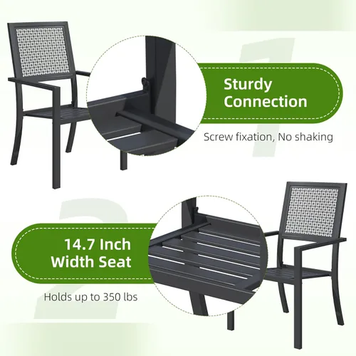Vista 4 de AECOJOY Sillas de comedor de metal para patio, 2 piezas, sillas de comedor al aire libre con reposabrazos, sillas apilables con marco de metal