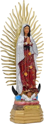 Estatua de Nuestra Señora de Guadalupe, Resina Finamente Detallada Recubierta con Brillantina, Figura de 8 Pulgadas de Alto VM 26782 Multicolor