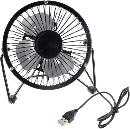 Vista 2 de PowerTRC Mini ventilador personal de escritorio USB (diseño de metal, funcionamiento silencioso cable USB de 3.9 pies, alta compatibilidad)