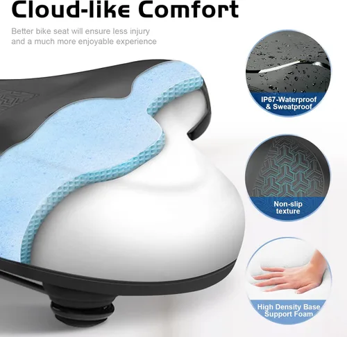 Vista 7 de Asiento de bicicleta, asiento de bicicleta para mujeres y hombres, extra cómodo, asiento cómodo de gran tamaño para bicicletas Peloton, apto