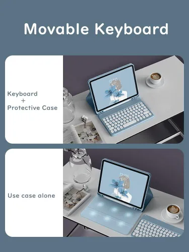 Vista 5 de Funda de teclado para Fire HD 10 Plus/HD 10 (solo para 11ª generación, versión 2021) Linda funda de teclado de color de clave redonda inalámbrica