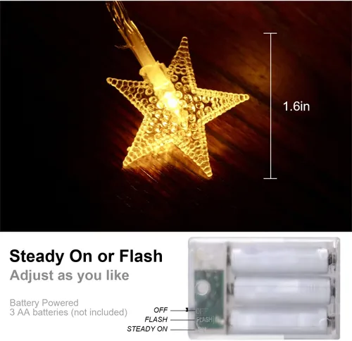 Vista 9 de ITICdecor Guirnalda de luces de 15 pies, 30 luces LED de Navidad con pilas, para interiores y exteriores, luces parpadeantes, decoración