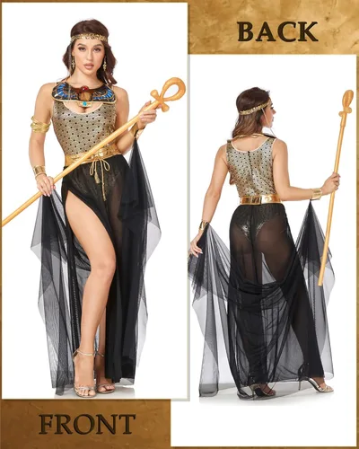 Vista 3 de Shinymoon 7 piezas de disfraces de Cleopatra de Halloween para mujer, vestido egipcio, accesorio de tocado de serpiente, traje de Halloween