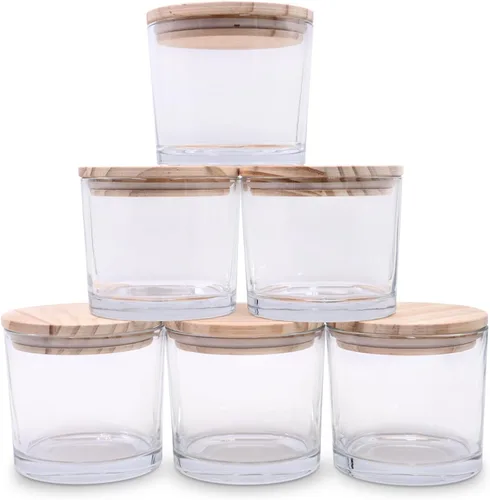 Vista 9 de SHOWIN Frascos de vela gruesos de 18 onzas para hacer velas 6 piezas, frascos vacíos con tapas de madera para hacer velas, contenedor de muestra