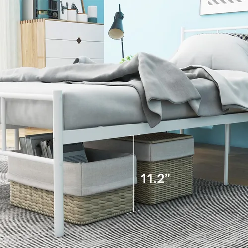 Vista 5 de wOod-it Base de cama individual con cabecero, plataforma de metal de 12.8 pulgadas, base de colchón de listones de acero resistente sin ruido,