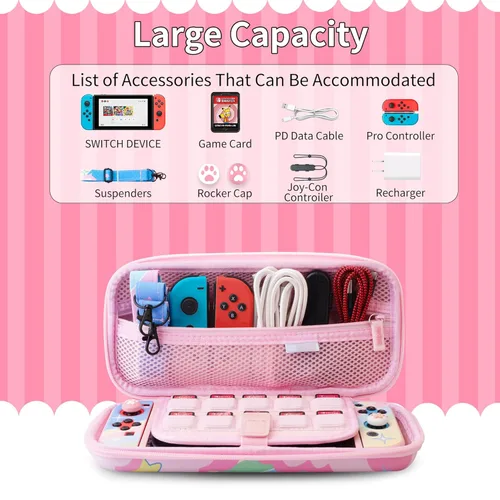 Vista 2 de Switch Carrying Case for Nintendo Accessories, Portable Travel Case for Kirby with Upgraded TPU Switch Protective Skin Cover, HD Screen Protector