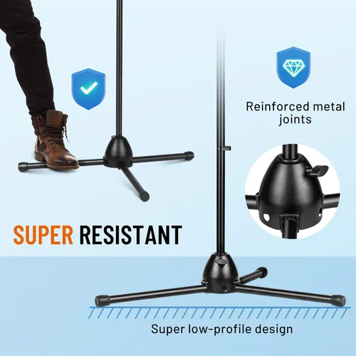 Vista 3 de CAHAYA Soporte para micrófono resistente súper resistente trípode universal con 2 clips para micrófonos, altura ajustable para micrófonos