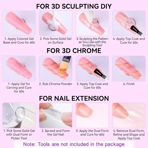 Vista 8 de Makartt 3D Gel para uñas de arte: Gel de uñas constructor sólido transparente 4 en 1 no pegajoso para extensión, pegamento UV para uñas acrílicas