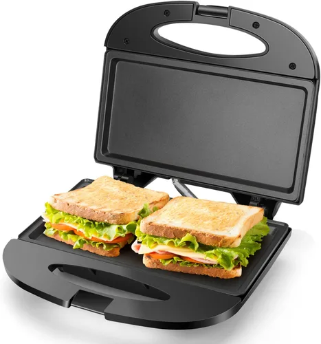 Vista 2 de Aigostar Sandwichera con superficie antiadherente de rejilla profunda para huevos, jamón, filetes, parrilla de prensa Panini, sandwichera
