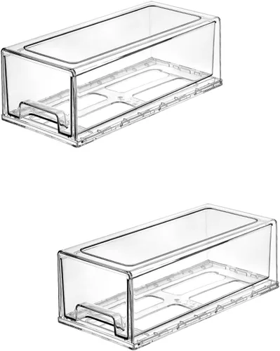 PeJeyiee - Paquete de 2 cajones apilables extraíbles, organizadores de plástico transparente con asas, fácil de limpiar para debajo del fregadero,
