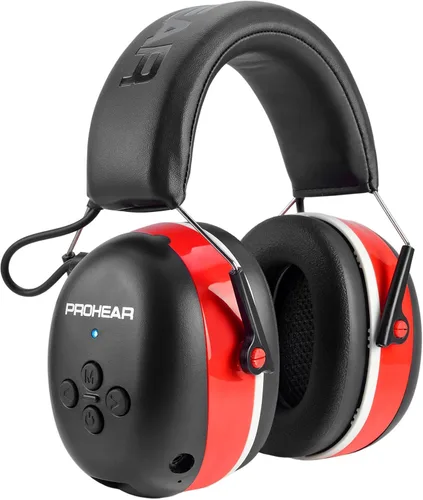 Vista 10 de PROHEAR Auriculares de protección auditiva Bluetooth 5.0 037 con batería recargable de 1100 mAh, 25 dB NRR de reducción de ruido con tiempo de negro