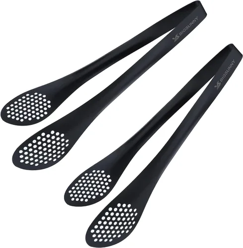 MSY BIGSUNNY Pinzas de acero inoxidable para bufé, pinzas de cocina resistentes para cocinar y servir (negro, pinzas para servir de 11 pulgadas)