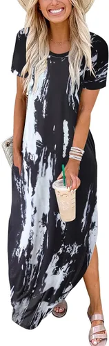 Vista 2 de ANRABESS - Vestido largo de playa de verano con bolsillos, suelto, informal, de manga corta, para mujer