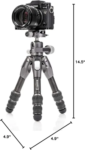 Vista 11 de Benro Tortoise Kit de trípode de viaje de fibra de carbono sin columnas con cabezal de bola de doble cacerola GX25, placa Arca-Suiza, pliegue