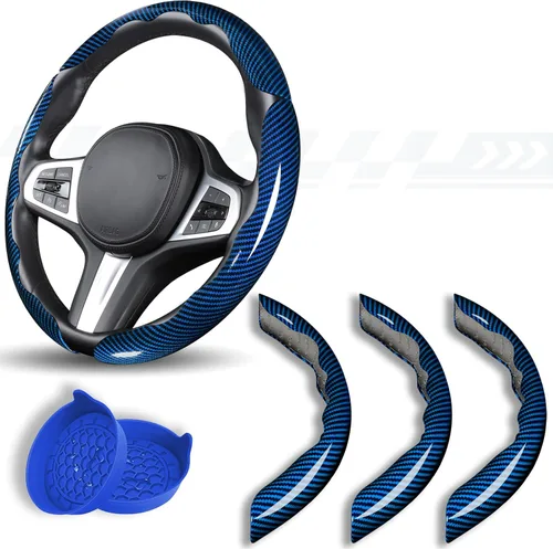 Funda para volante de automóvil, 3 fundas de fibra de carbono brillante para volante, protector antideslizante para volante, gran agarre, accesorios