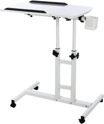 Vista 4 de Escritorio ajustable para laptop con ruedas, escritorio de noche sobre la cama, carrito de escritorio ajustable en altura con ruedas, escritorio