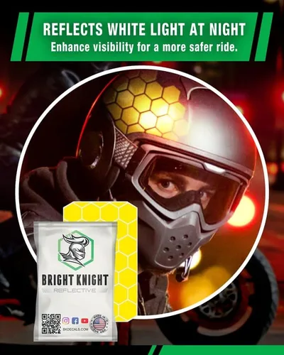 Vista 2 de Bright Knight - Adhesivos reflectantes hexagonales con cinta reflectante para casco. Calcomanías amarillas para casco de motocicleta de 1 pulgada