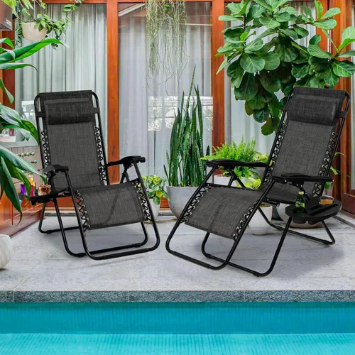 Vista 2 de Goplus Zero Gravity - Silla reclinable, plegable y ajustable con almohada y soporte para tazas para el patio, la piscina, el campamento y exteriores