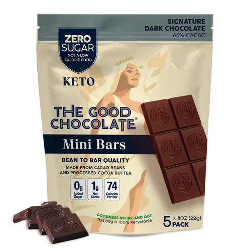 The Good Chocolate - Mini barras de chocolate amargo Keto, cero azúcar, aperitivo bajo en carbohidratos netos, calorías más bajas, caramelo de