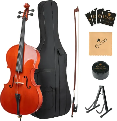 Vista 7 de Cecilio Kit de violonchelo de tamaño completo 4/4 para principiantes, violonchelo acústico con parte superior de abeto, kit de violonchelo con/arco