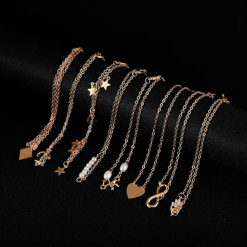 Vista 6 de Softones 16 pulseras de tobillo para mujeres y niñas cadena de dos estilos de cadena de oro y plata pulsera de tobillera de playa juego