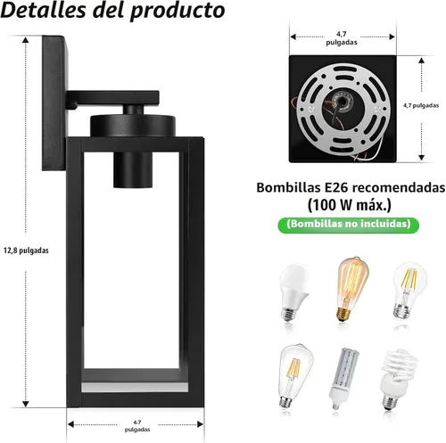 Vista 8 de BesLowe Paquete de 2 luces de pared para exteriores del anochecer al Negro