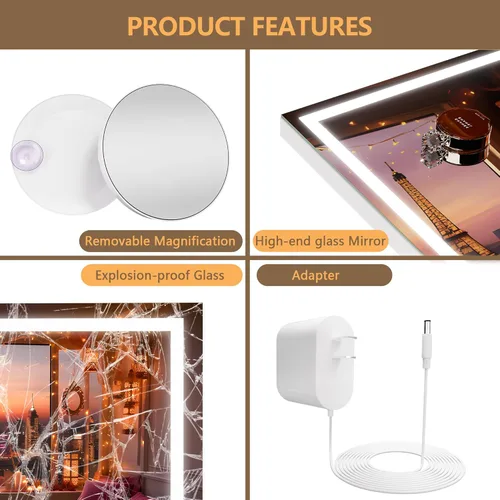 Vista 7 de Hasipu Espejo de tocador con luces, espejo LED de maquillaje de 32 x 22 pulgadas, espejo de maquillaje iluminado con 3 modos regulables, espejo