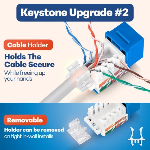 Vista 111 de Everest - Paquete de 50 conectores Keystone RJ45 Cat6 en ángulo de 45°, color blanco, conectores RJ45 hembra de perfil delgado, conector Keystone